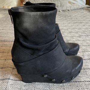 Distressed leather wedge ankle boot